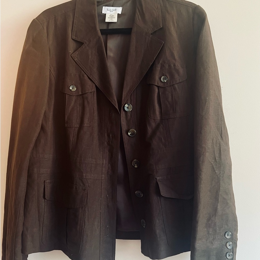 KATE HILL; Chocolate/Espresso Brown Linen Blazer; sz 14
